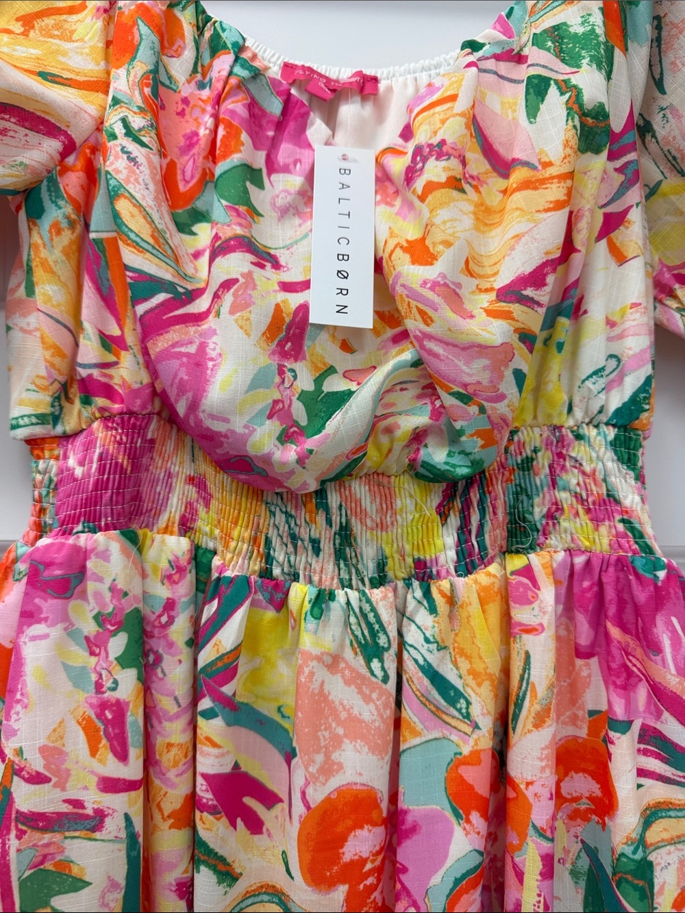 Baltic Born Pink, Yellow & Green Floral Puff-Sleeve Maxi Dress - Picture 2 of 4
